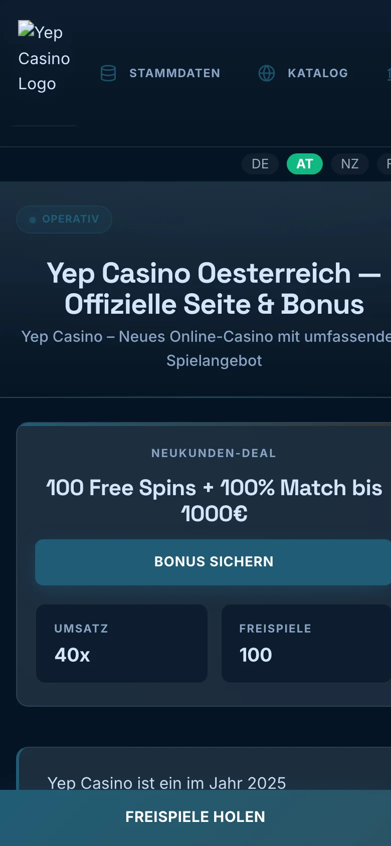 Yep Casino mobile lobby screenshot