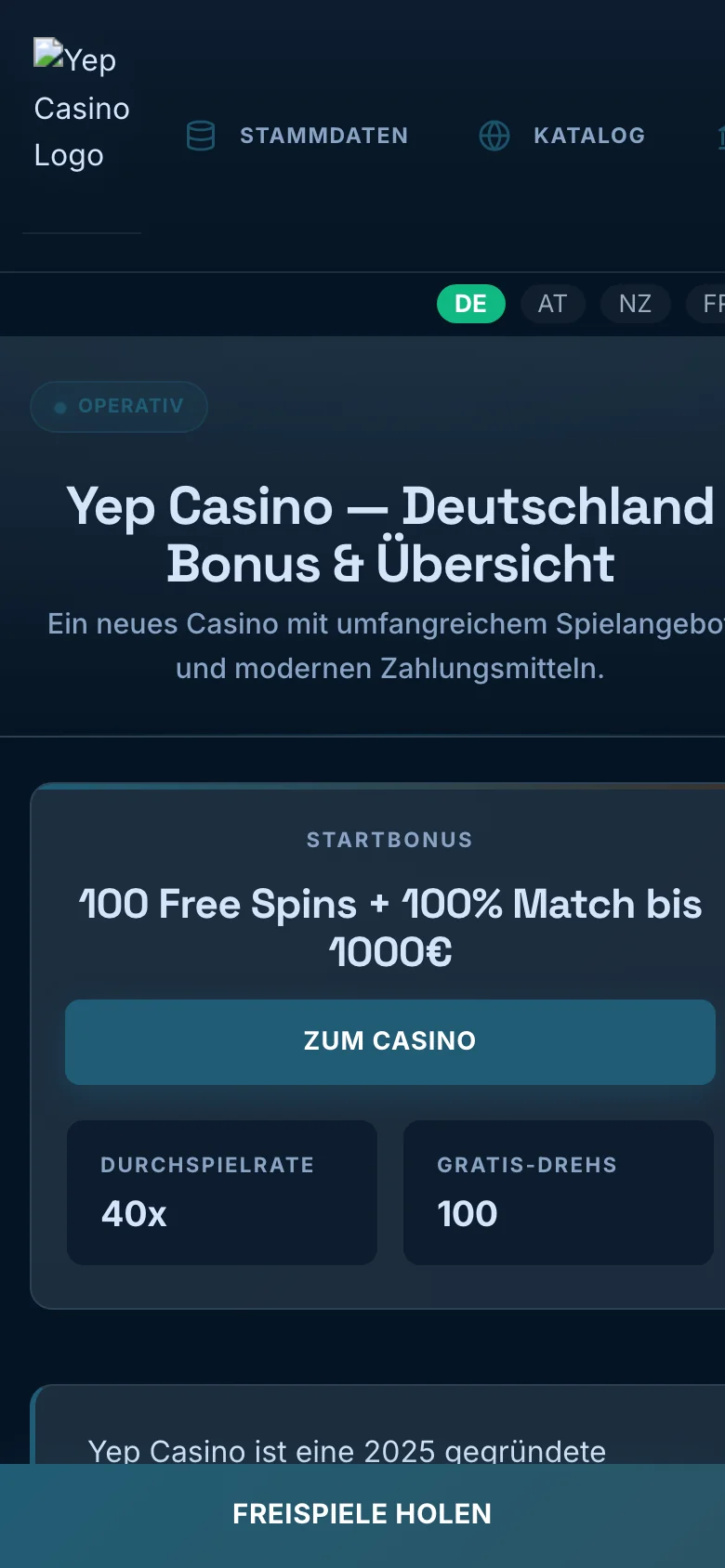 Yep Casino mobile lobby screenshot