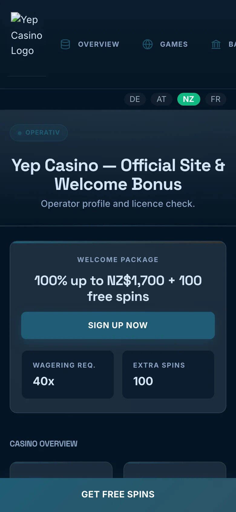 Yep Casino mobile lobby screenshot