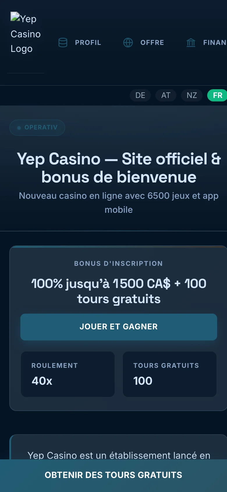 Yep Casino mobile lobby screenshot